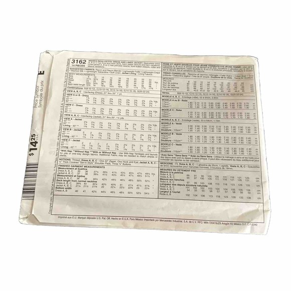 3162 McCalls SEWING Pattern 20 - 24 Misses Sleeveless Dress Lined Jacket UNCUT - Picture 3 of 3